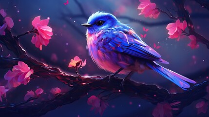 Wall Mural - Beautiful bird in nature with fantasy forest background