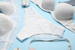 Composition with stylish female lingerie on color background, closeup