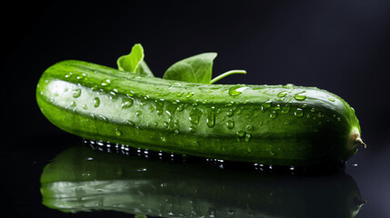 Wall Mural - Fresh cucumber with water drops isolated on black background. Studio shot.