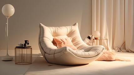 a stylish bean bag chair topped with a laptop computer, featuring elements inspired by the design aesthetics.