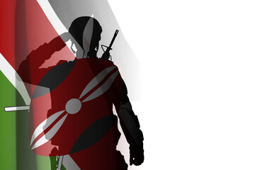 Wall Mural - Silhouette of soldier with Kenya flag on white background. EPS10 vector