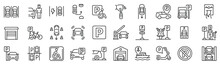 Set Of 30 Outline Icons Related To Parking. Linear Icon Collection. Editable Stroke. Vector Illustration