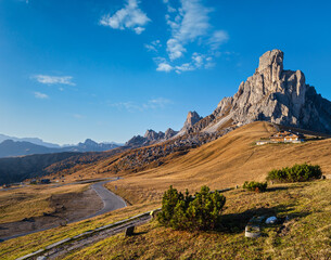 Fototapete - Mountain sunny evening peaceful view from Giau Pass.