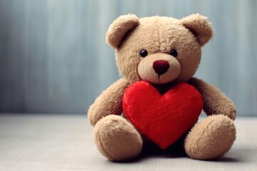 Wall Mural - Teddy bear holding red heart feeling all lovey dovey, Valentine day Teddy Bear background 