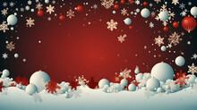 Christmas Red Background With Christmas Balls And Decoration