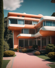Ai generated concept of unique retrofuturistic house villa