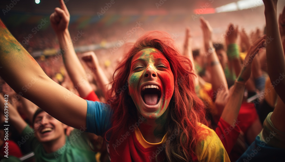 Fan Laughter Female fans of soccer, women on the stand of soccer, supporting their ...