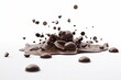 3D illustration of delicious chocolate chips falling, isolated on white background. Generative AI
