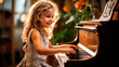 cute little girl playing grand piano