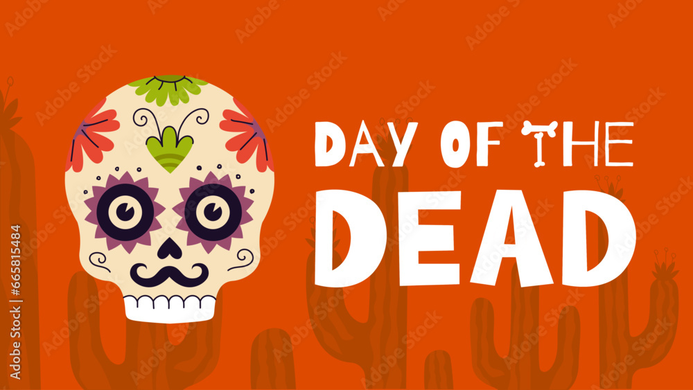 Mexican Day of the Dead holiday horizontal poster. Dia de Los Muertos ...
