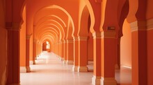 Vivid Orange Building Featuring An Array Of Elegant Arches, AI-generated.