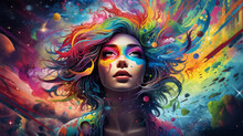 Colorful Portrait Art Of Girl In Rainbow Universe, Generated With Ai
