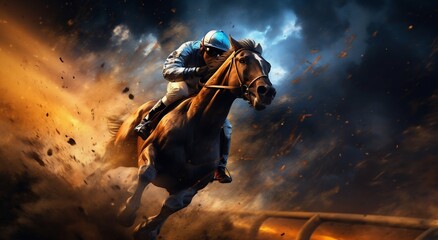 Wall Mural - moonlit gallop: night race at the hippodrome. generative ai