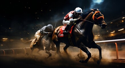 Wall Mural - moonlit gallop: night race at the hippodrome. generative ai
