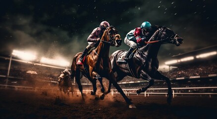 Wall Mural - moonlit gallop: night race at the hippodrome. generative ai