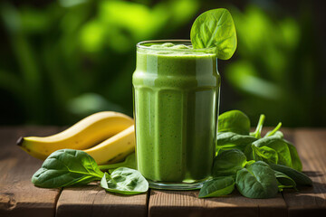 Wall Mural - A simple yet delicious smoothie made with a handful of ingredients, such as bananas, spinach, almond milk, and honey, emphasizing the convenience and accessibility of a quick and easy energizing drink