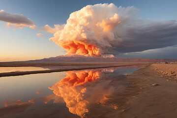 Wall Mural - vibrant rainbow-hued clouds hovering over a majestic mountain range, casting a surreal and enchantin