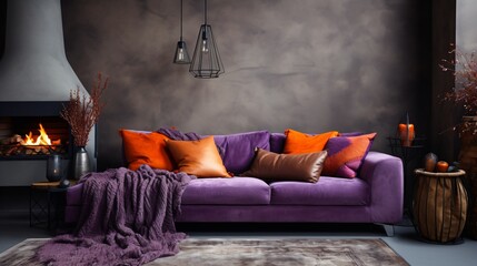 Wall Mural - minimal contemporary living room interior design with a fabric sofa