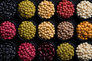 Poster - A photograph of a vibrant market stall filled with an array of fresh legumes, enticing customers with their colorful display in