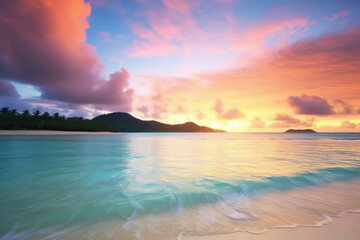 Wall Mural - a breathtaking sunrise over a serene beach, with gentle waves lapping against the shore and a colorf