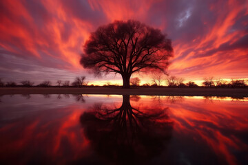Wall Mural - a capture of a radiant sunrise or sunset over a breathtaking landscape, symbolizing hope, renewal, a