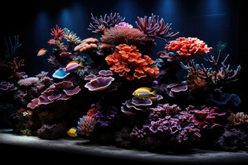 Wall Mural - A panoramic view of a coral reef ecosystem, showcasing a rich tapestry of colorful fish, swaying coral, and underwater flora, presenting the biodiversity and wonder of the underwater world
