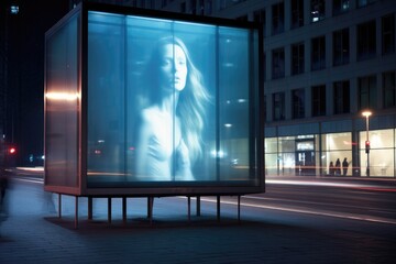 Aufkleber - Capture Attention with This Modern Blank Billboard Mockup on a Busy Urban Street, Ideal for Displaying Your Marketing Message at Night