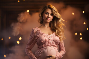 Poster -  photoshoot of a young pregnant women, Vibrant and bright 