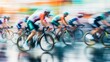 view of a professional cycle race, motion blur effect, 16:9, copy space