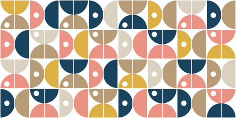 Poster - Colored abstract geometric quarters. Vector seamless pattern of identical rounded shapes.