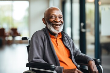 Wall Mural - Portrait of a happy senior man in a wheelchair at the nursing home