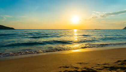 beautiful sunrise over the sea wave and tropical beach shore ocean horizon