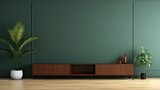 Fototapeta  - Living room with cabinet for tv on dark green color wall background.3d rendering