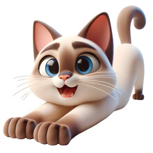 3D Animated Cheerful Siamese Cat Stretching Out