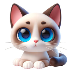 3D Animated Cute Siamese Cat with Striking Blue Eyes