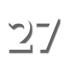 3d number 27 twenty seven in white color sign symbol numbers for design elements isolated on transparent background