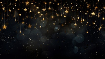 Wall Mural - abstract christmas background with golden stars and bokeh effect,dark background