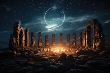 Mystical Stone Circle Beneath A Full Moon.