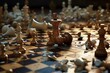 A scene of fallen chess pieces representing turmoil and chaos caused by intense conflicts and fights. Generative AI
