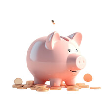 Piggy Bank With Coins. Pastel Background. 3D Rendering. Financial And Investment Business Concepts
