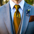 Gray suit with golden tie