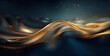 3D render of abstract digital wave background with golden lights and particles