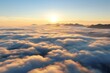 Aerial morning view above clouds and fog. Generative AI