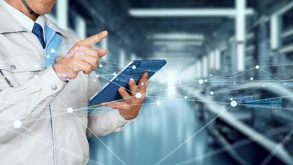 Leinwandbilder - Engineers using tablet at the factory and digital network concept.
