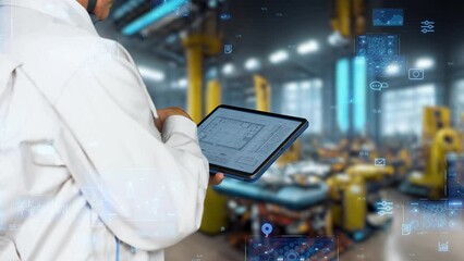 Fototapete - Engineer using tablets at the factory and digital data concept.