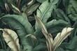 Exquisite tropical pattern featuring lush palm and banana leaves in a hand-painted vintage illustration style. Ideal for luxurious wallpapers, posters, and fabric printing. Generative AI
