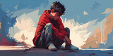 Depressed teenager boy sitting slumped symbolizing bad emotional state