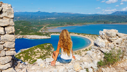 Wall Mural - One of the most beautiful beaches of Greece, Aerial view- Pylos-Voidokoilia in Messinia, Peloponnese