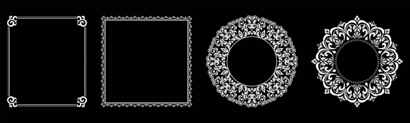 Set of decorative frames Elegant vector element for design in Eastern style, place for text. Floral black and white borders. Lace illustration for invitations and greeting cards.