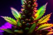 Nft collectoin scale cinematic full body marijuana goddess character concept perfect focus closeup macro photography of a beautiful marijuana bud crystals trichomes, densely packed buds of weed neon b